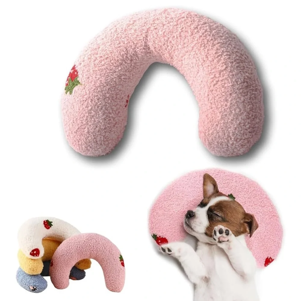 NEW U-Shaped Calming Pillow for Cats & Dogs Soft Plush Fabric Pet Bed